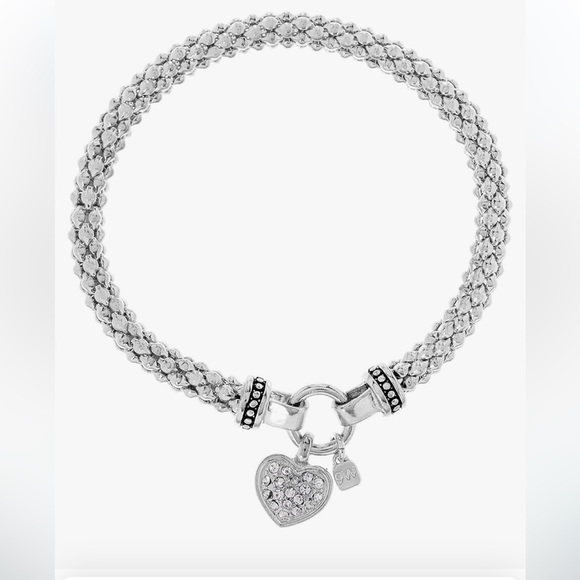 Silver crystal pave heart charm bracelet - Picture 1 of 2
